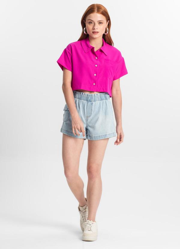Camisa Juvenil Feminina com Bolso Rosa