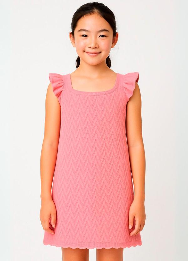 Vista 2 Vestido Infantil em Tricot Rosa Anadoda Anadoda