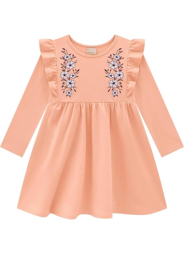 Vista 2 Vestido Infantil Menina Bordado Laranja Milon Milon