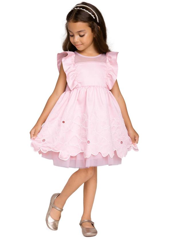 Vestido Infantil Menina Bordado Rosa