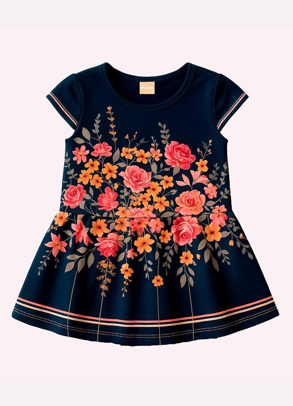 Vista 2 Vestido Infantil Menina Flores Azul Milon Milon