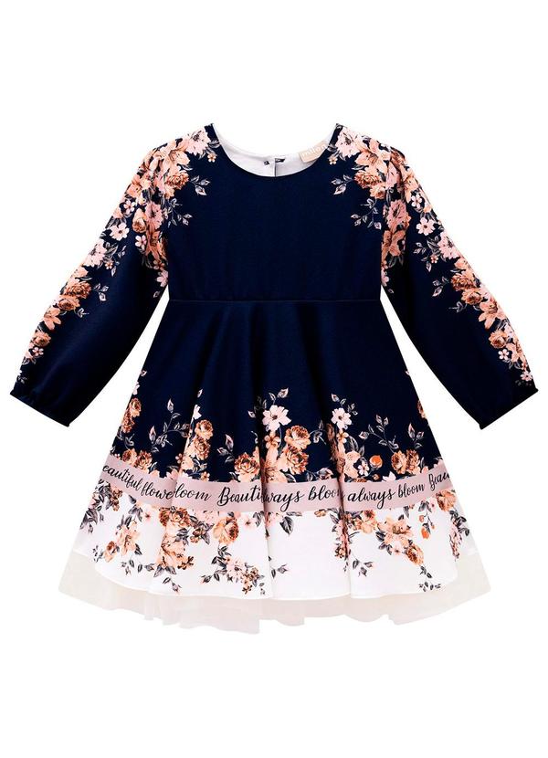 Vestido Infantil Menina Flores Azul