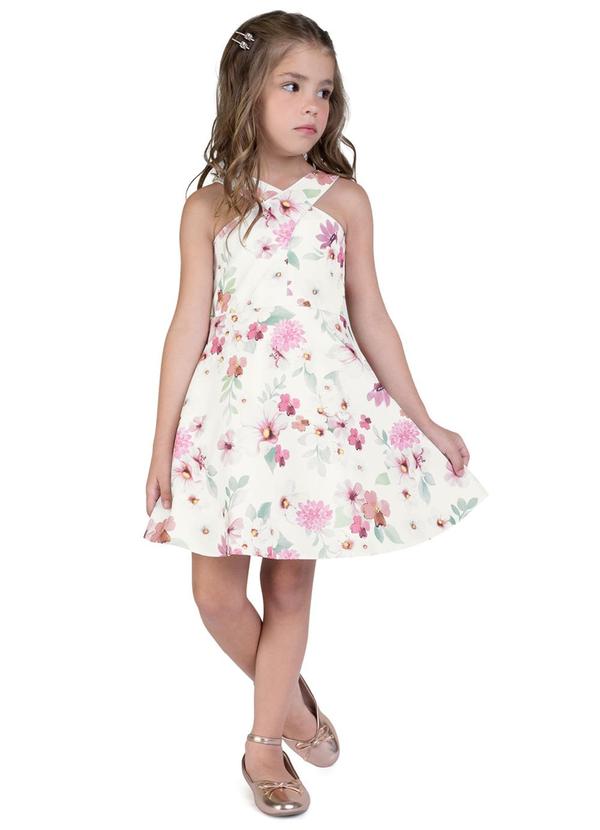 Vestido Infantil Menina Flores Off White