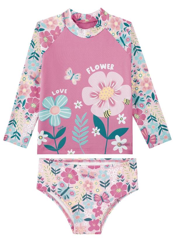 Conjunto Blusa e Tanga Proteção Uv Rosa