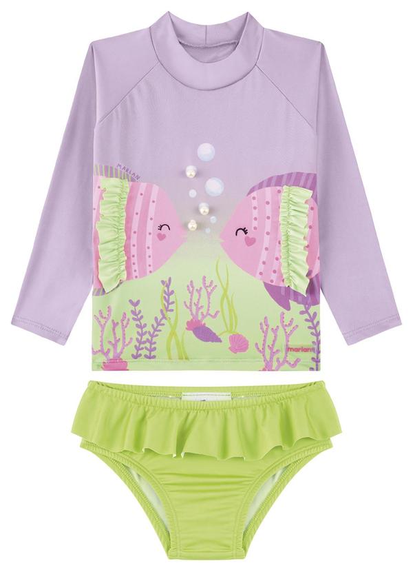 Conjunto Praia Uv50+ Blusa e Tanga Menina Roxo