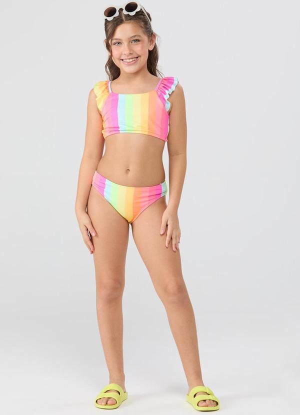 Conjunto Praia Uv50+ Regata Babado Colorido