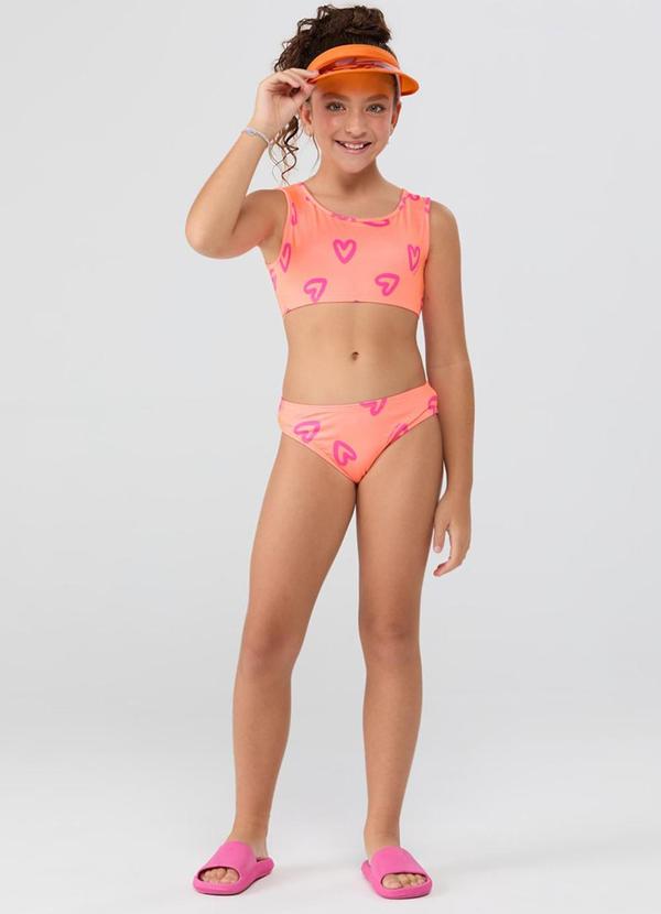 Conjunto Praia Uv50+ Top Corações Laranja
