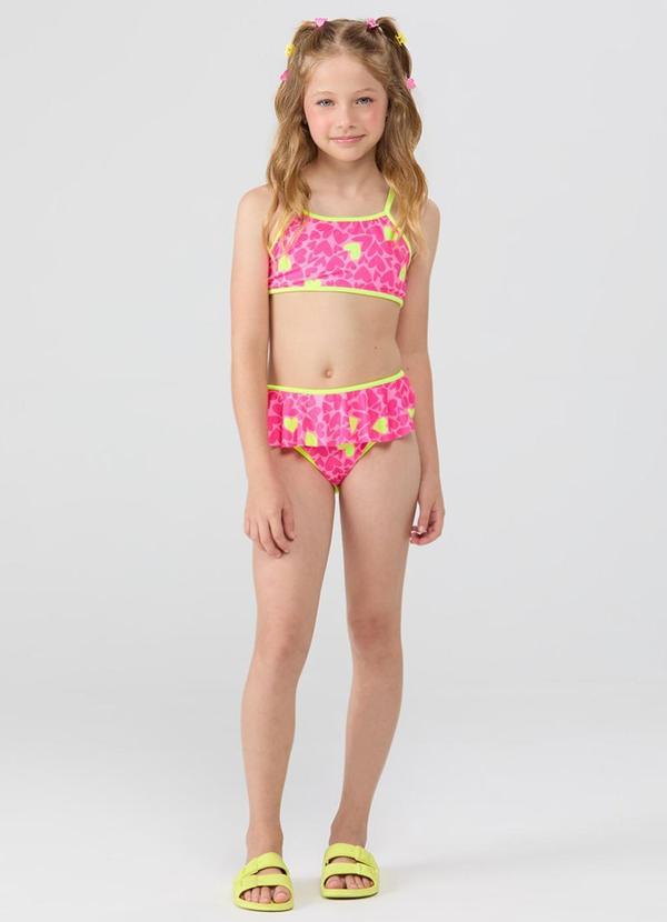 Conjunto Praia Uv50+ Top Regata Corações Pink