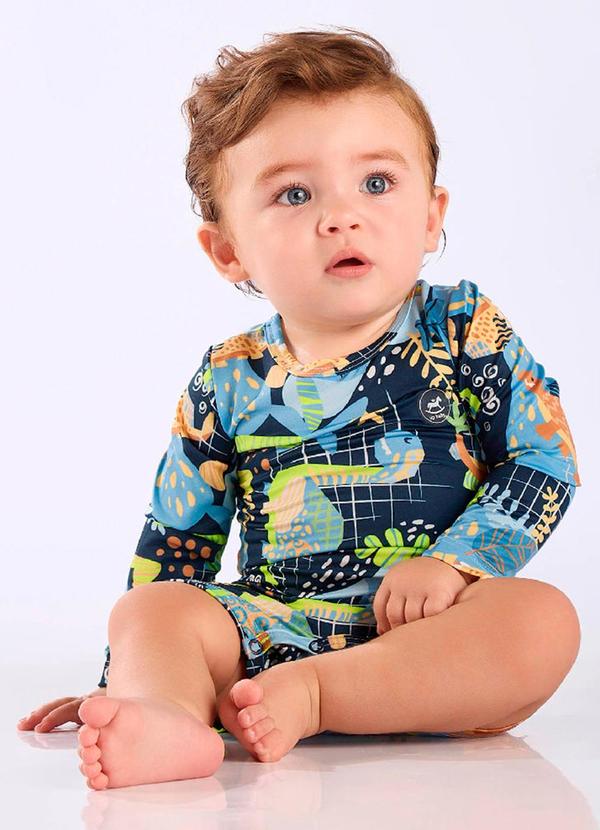 Vista 2 Macaquinho Praia Fps 50+ Dinos Up Baby Azul Up Baby