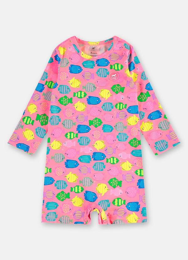Vista 2 Macaquinho Praia Fps 50+ Peixinhos Up Baby Rosa Up Baby