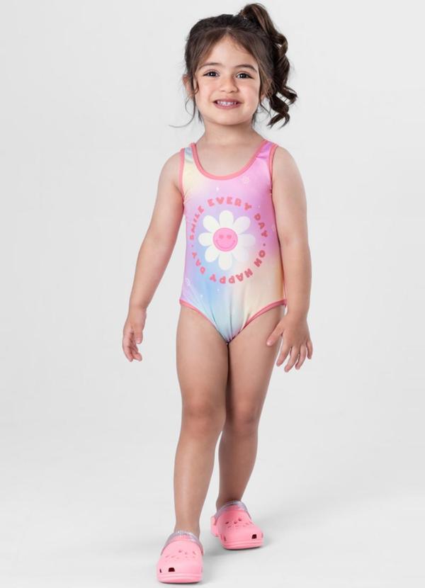 Maiô em Malha Uv Infantil Menina Rosa