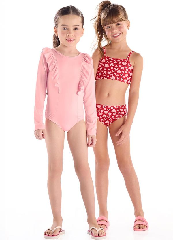 Maiô Infantil Manga Longa Fps 50+ Rosa