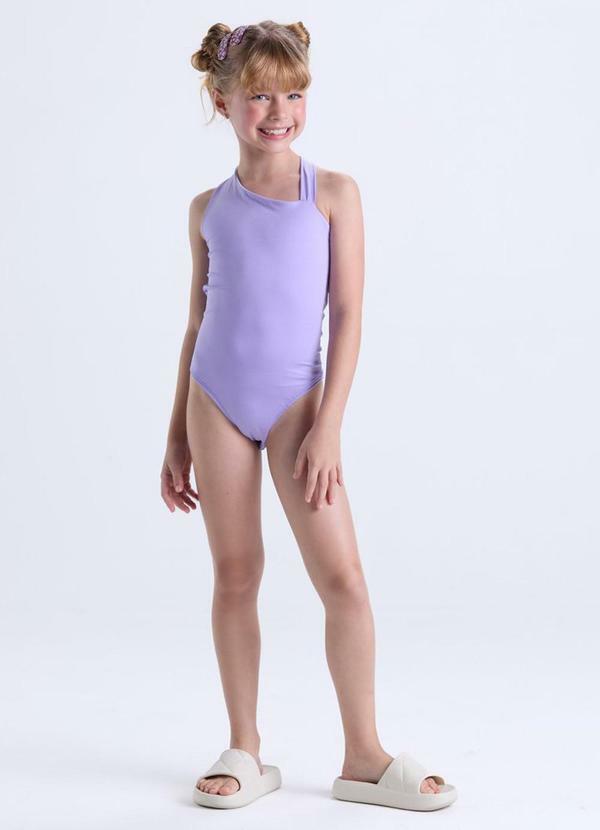 Vista 2 Maiô Infantil Uv50+ Alças Assimétricas Liso Roxo VIDA COSTEIRA VIDA COSTEIRA
