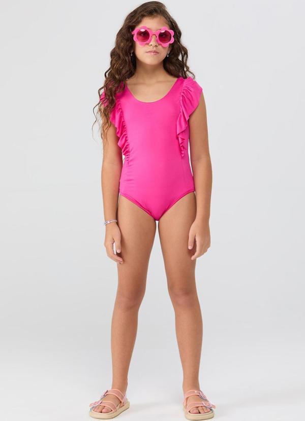 Maiô Uv50+ Regata Liso Babado Delicado Rosa