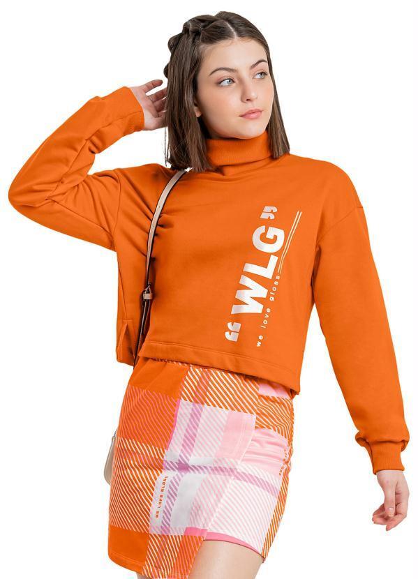 Vista 2 Blusão Cropped Juvenil em Moletom Laranja Gloss Gloss