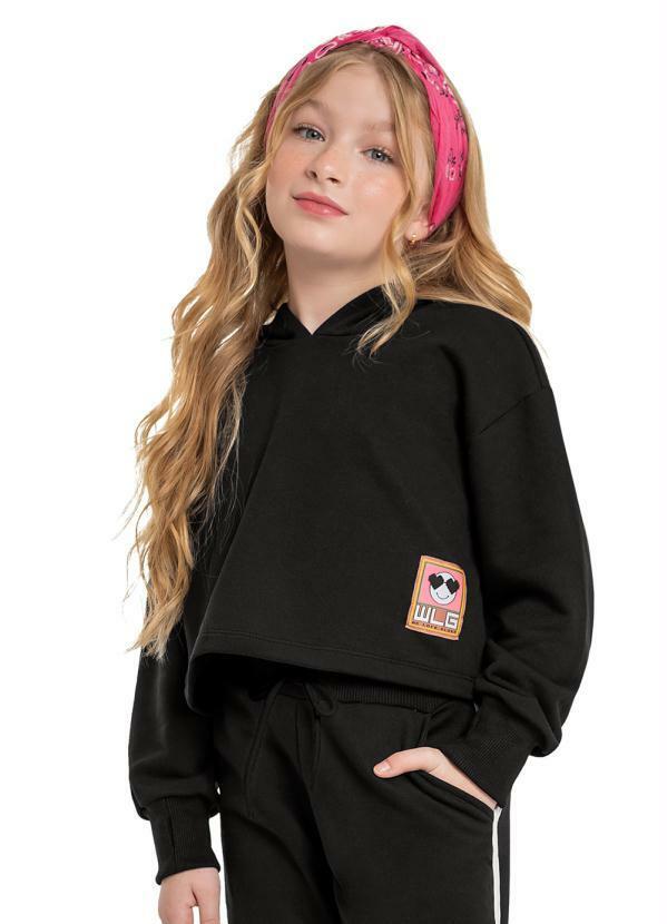 Vista 2 Blusão Cropped Juvenil Menina Preto Gloss Gloss