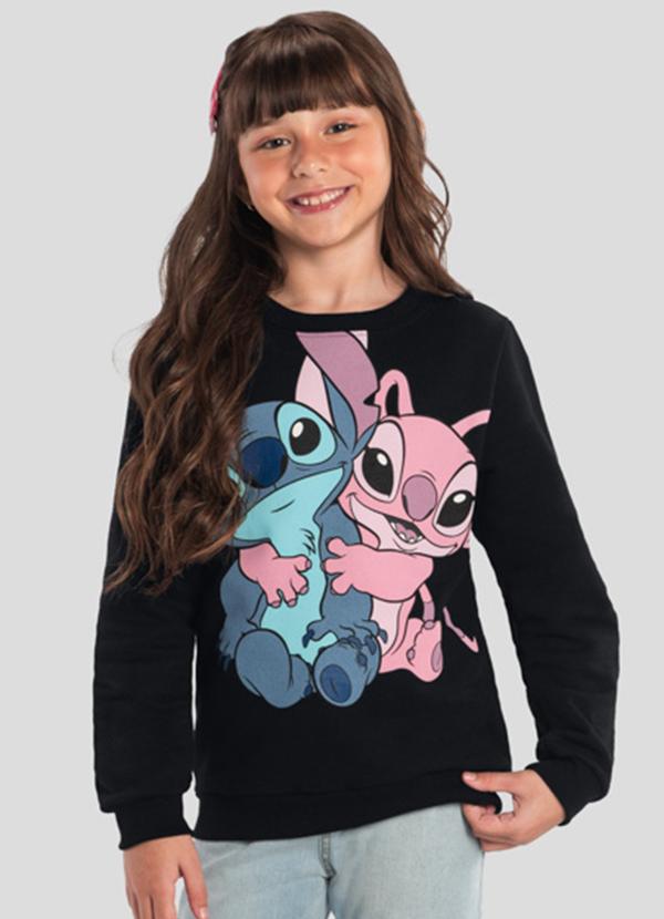Vista 2 Blusão Infantil Menina do Stitch Preto Brandili Brandili