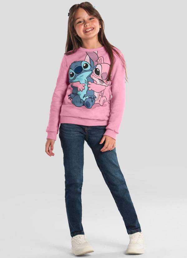 Vista 2 Blusão Infantil Menina do Stitch Rosa Brandili Brandili