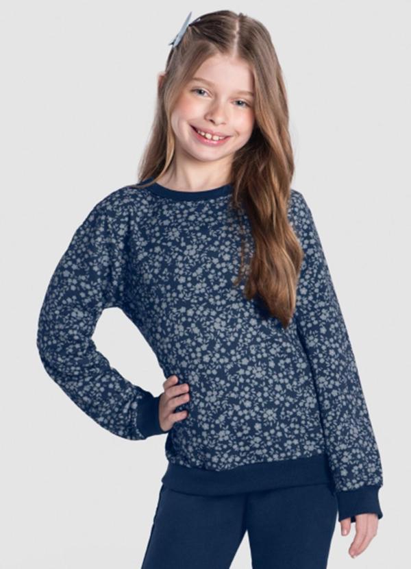 Blusão Infantil Menina Floral Azul