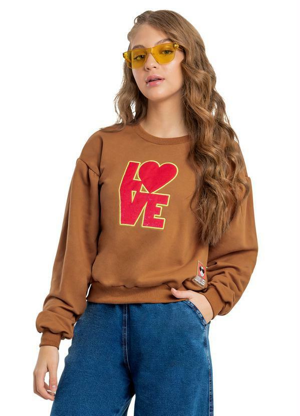 Vista 2 Blusão Love Infantil Menina Moletom Marrom Gloss Gloss