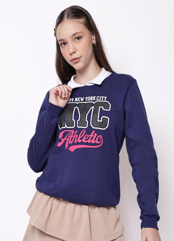Blusão Moletom Juvenil Gola Polo Marinho