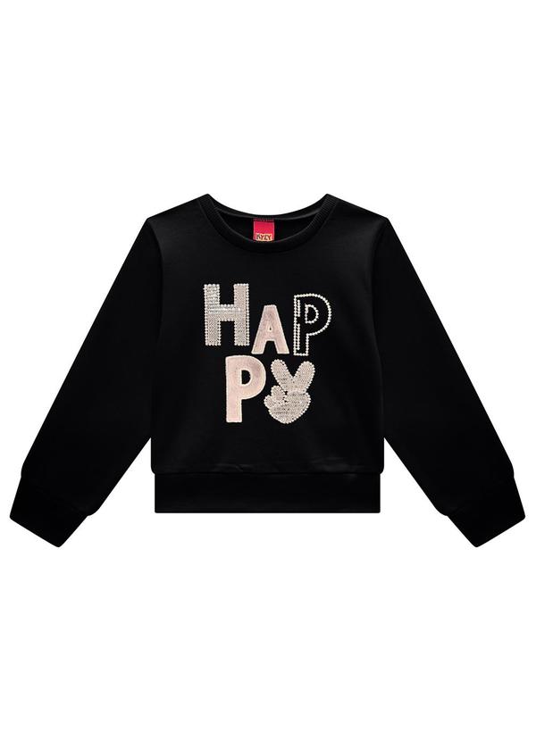 Vista 2 Casaco Cropped Infantil Menina Bordado Preto Kyly Kyly