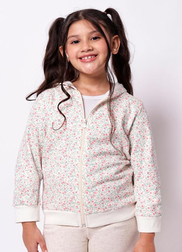 Jaqueta Moletom Algodão Floral Off White