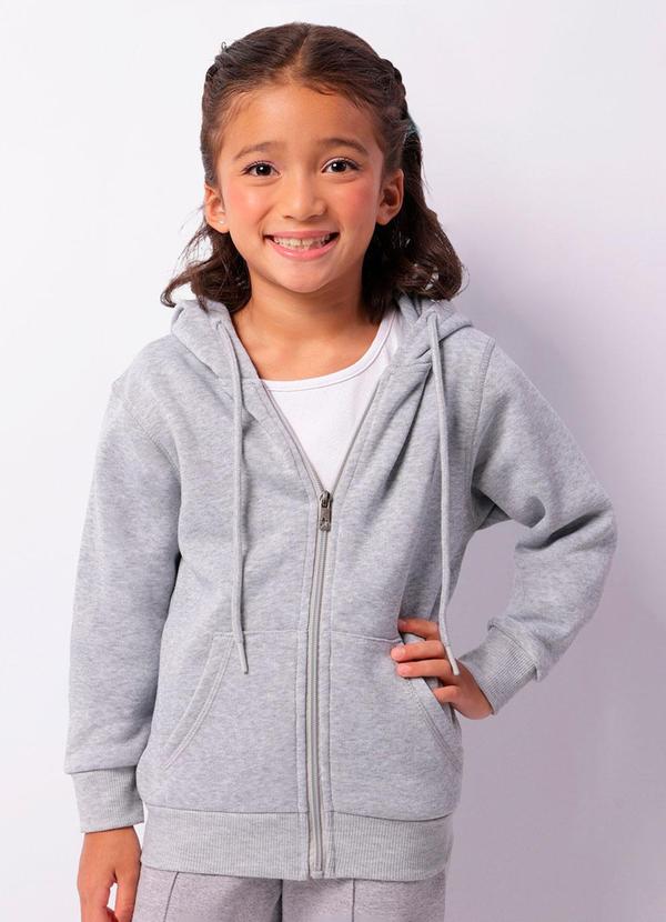 Jaqueta Moletom Infantil Peluciada Capuz Cinza