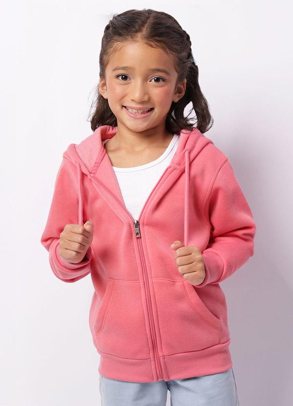 Jaqueta Moletom Infantil Peluciada Capuz Rosa