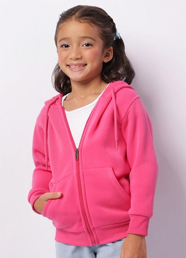 Jaqueta Moletom Infantil Peluciada Capuz Rosa