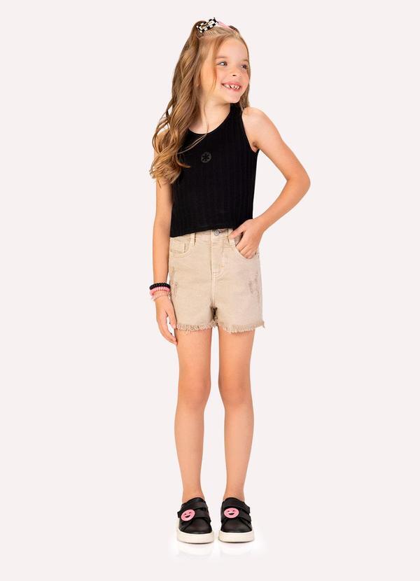 Vista 2 Blusa Boxy Infantil Menina em Ribana Preto Kyly Kyly