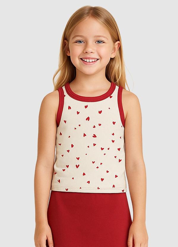 Blusa Cropped Corações Canelada Vermelho