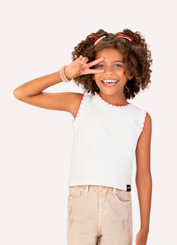 Vista 2 Blusa Cropped Infantil em Ribana Off White Kyly Kyly