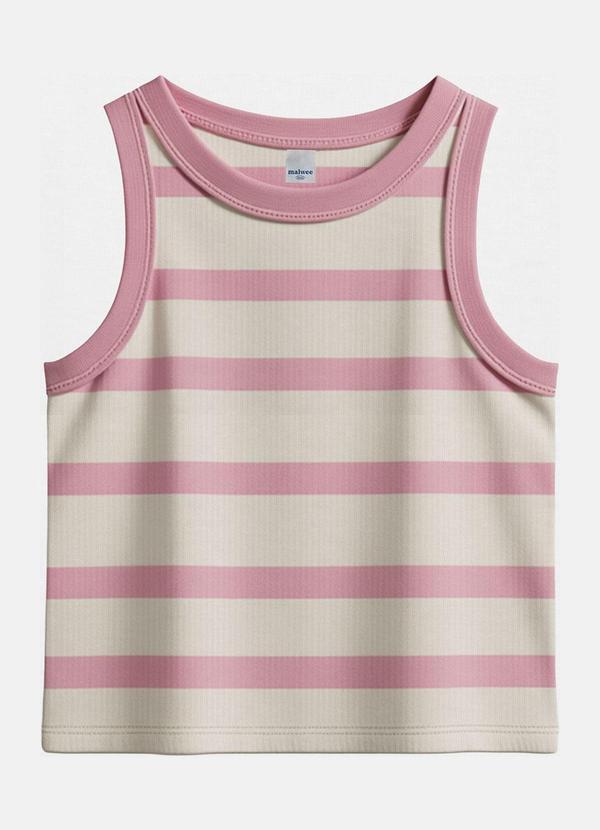 Blusa Cropped Listrada Canelada Rosa Claro