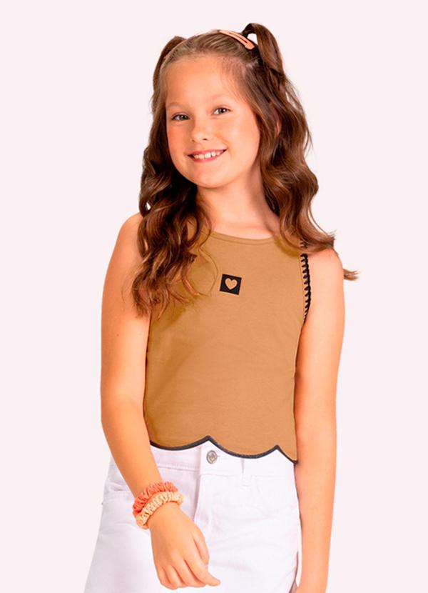 Regata Cropped Infantil Menina Coração Marrom