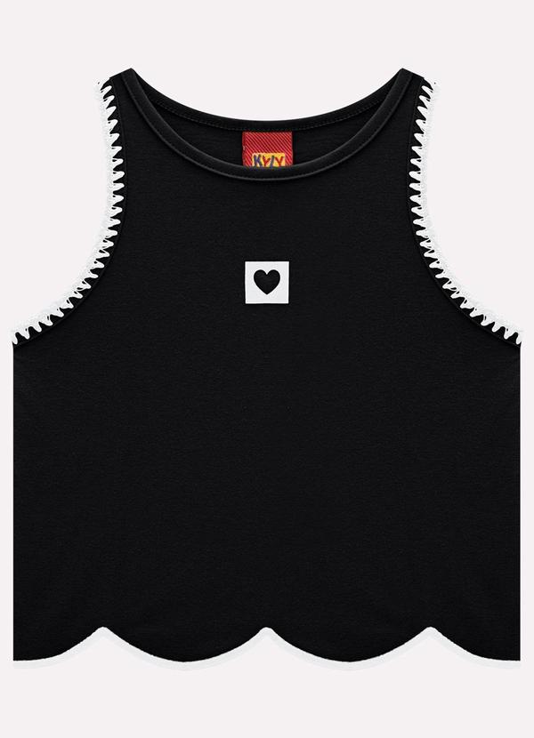 Regata Cropped Infantil Menina Coração Preto