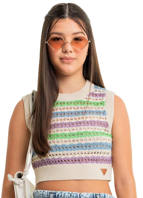 Vista 2 Regata Cropped Juvenil em Tricô Bege Gloss Gloss
