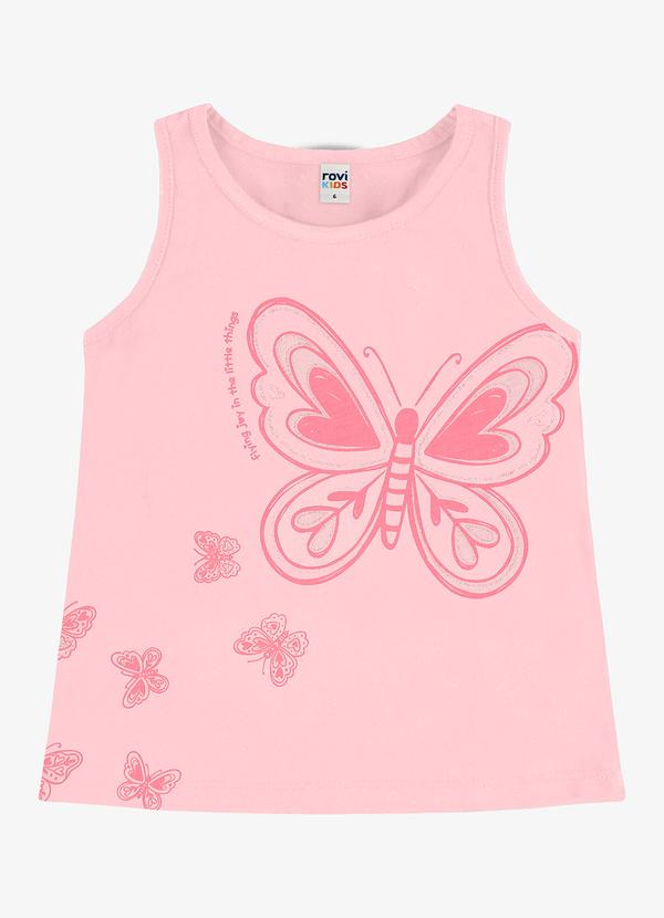Regata Infantil Meia Malha com Estampa Rosa