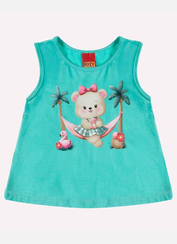 Vista 2 Regata Infantil Menina Ursinha Verde Kyly Kyly