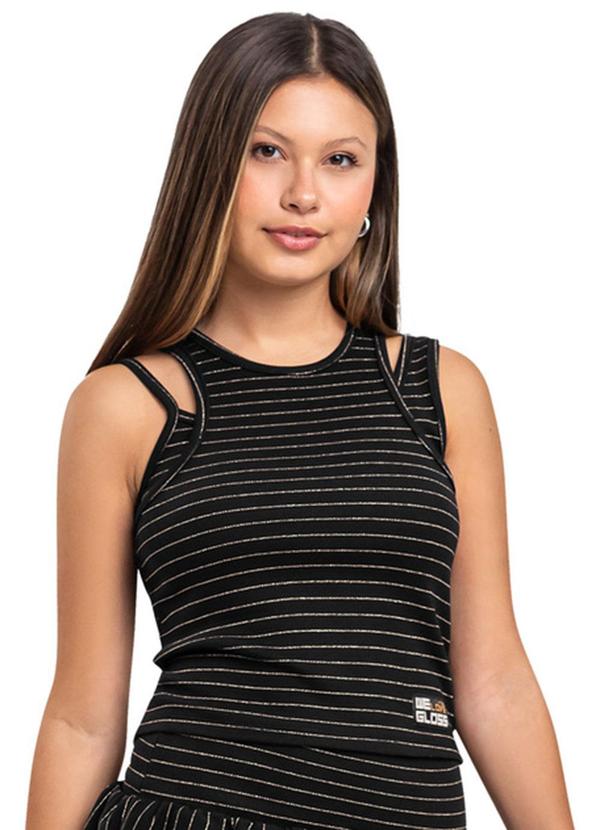 Regata Listrada em Ribana para Menina Gloss Preto