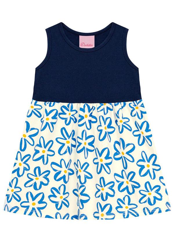 Vestido Infantil Regata com Saia Flores Azul