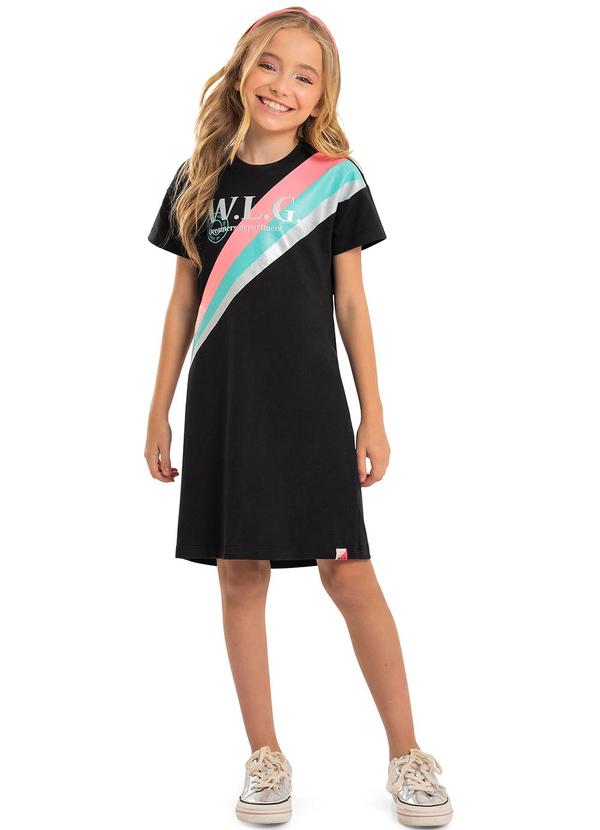 Vista 2 Vestido Juvenil em Cotton Preto Gloss Gloss