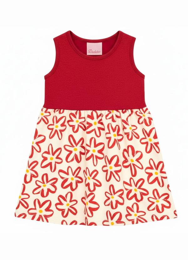 Vestido Regata com Saia Flores Vermelho