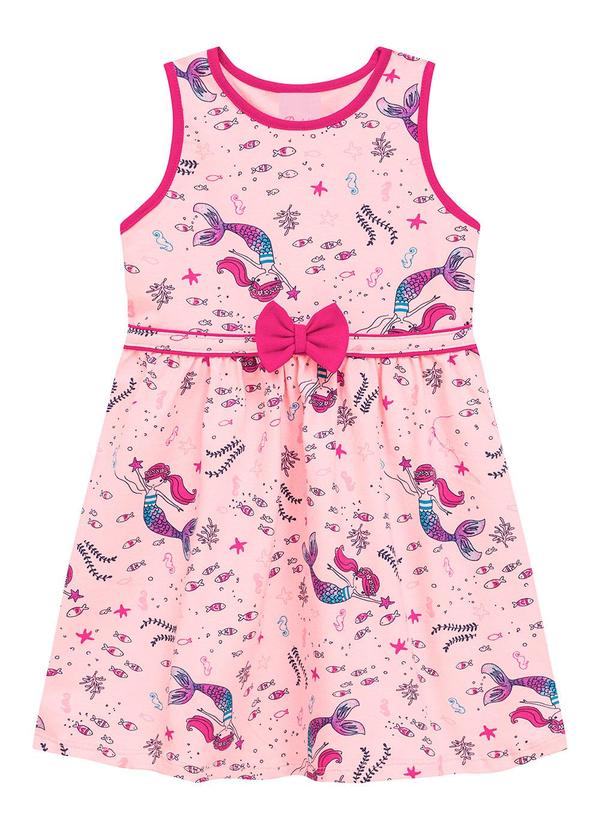 Vestido Regata Estampa Sereia com Laço Rosa