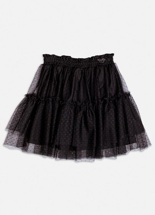 Vista 2 Saia de Tule Poá com Babado Preta Preto Momi Momi