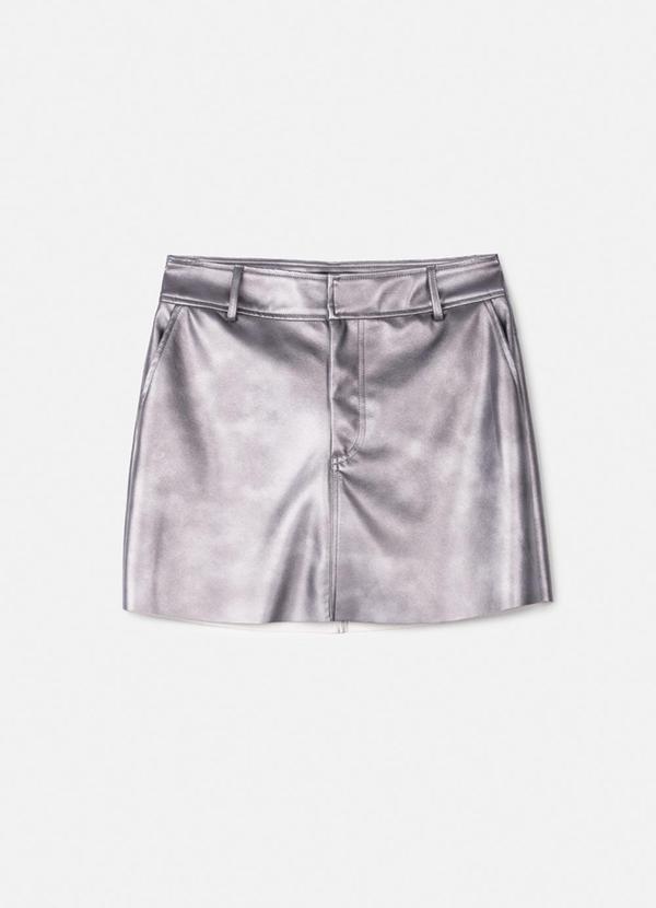 Vista 2 Saia Fake Leather Prata Metalizado Chumbo Authoria Authoria