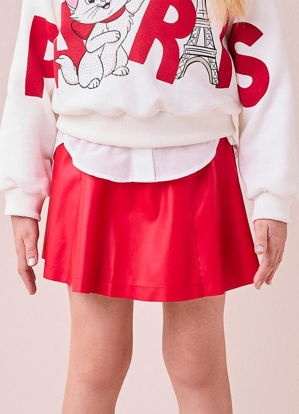Saia Fake Leather Vermelha com Pingente Vermelho
