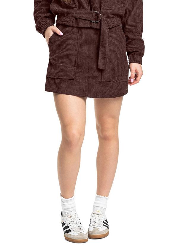 Short-Saia Juvenil em Veludo Cotelê Marrom