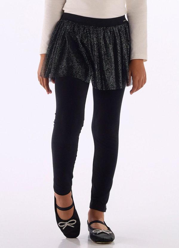 Calça Legging Saia Tule Glitter Preto