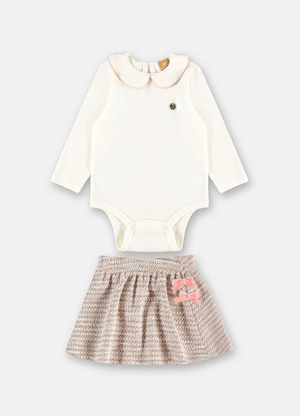 Conjunto Bebê Body Saia Tweed Rosa